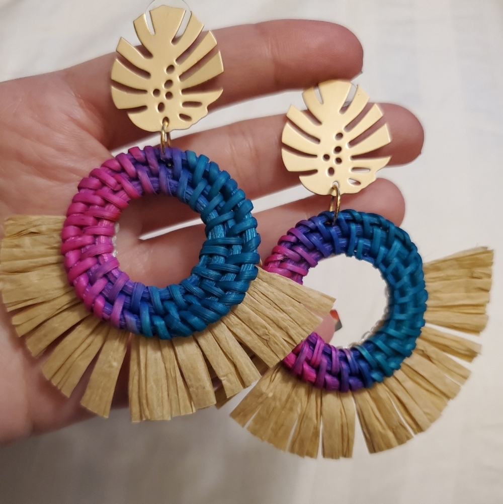 New Tropical Leaf w/Raffia & Woven Rattan … - Picture 6 of 9